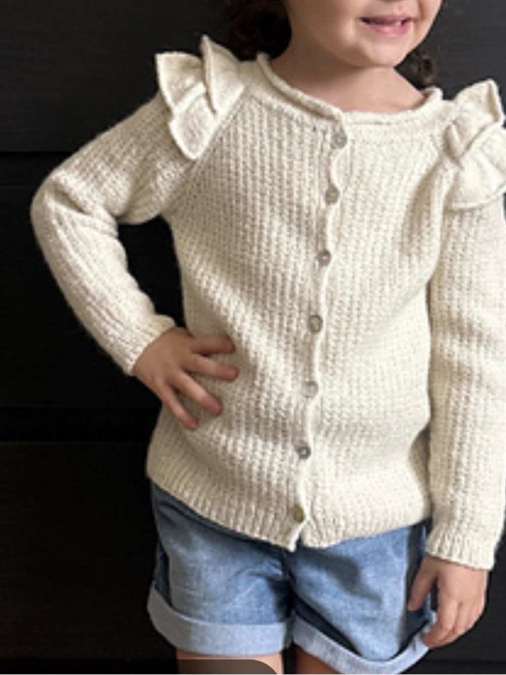 NWT GAP Cream Ruffle Shoulder Knit button down Cardigan Sz 18-24m